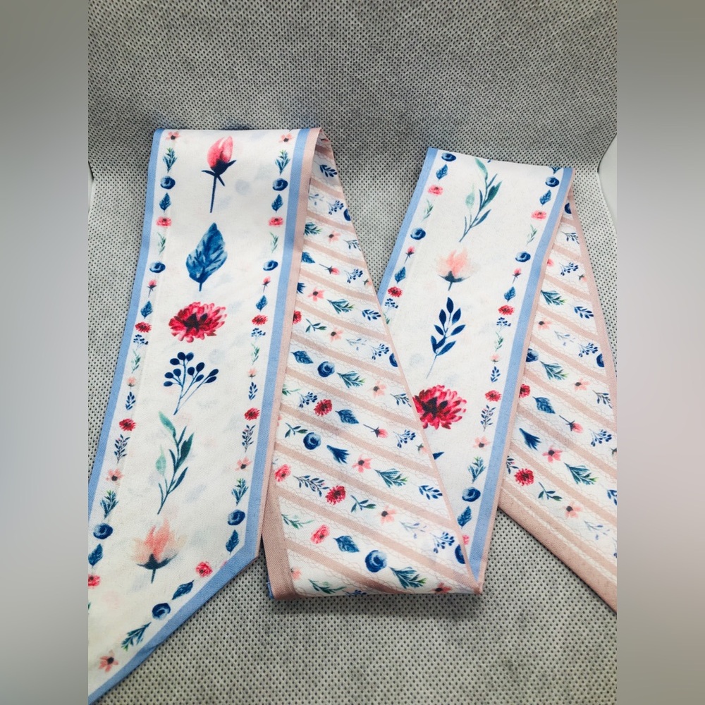 Floral Pastel Skinny Scarf in Blue, Pink & White